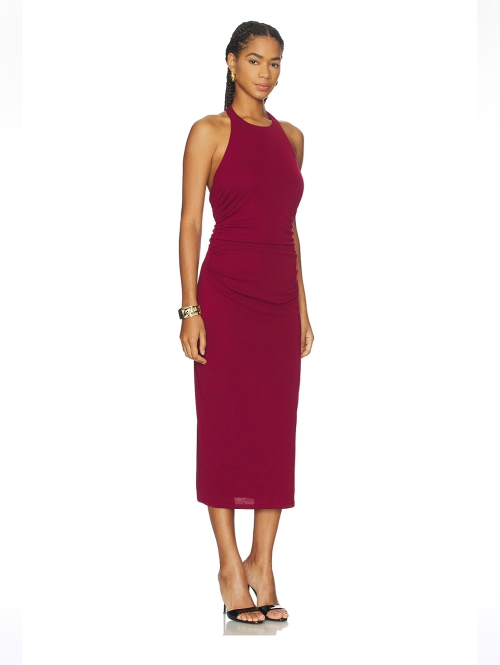 ASTR the Label Sleeveless Halter Midi Dress in Wine